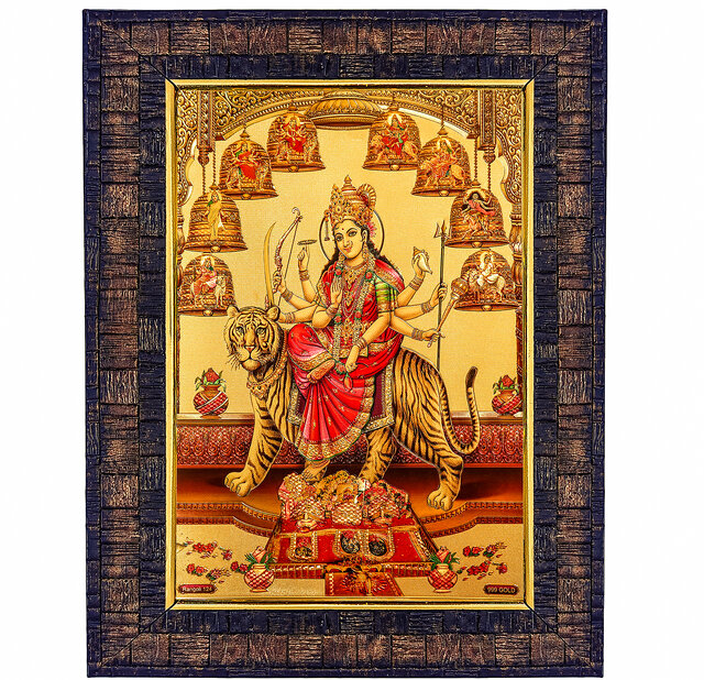 Buy Durga Devi NavDurga Sherawali Ma Gold Plated Foil Embossed Goddess ...