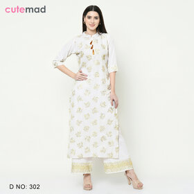 Sharda Creation White Colour Party Wear Foil Print Kurtis With Plazzo