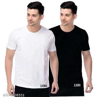 Poly Blend Black Short Sleeves Solid Tshirts (Pack Of 2)
