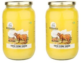 Vediko A2 Desi Cow Ghee  100 Pure and Certified A2 Cow Ghee Bilona Method  Immunity Booster Energy Enhancer (Glass Jar)  Pack Of 2 (1 Litre x 2)