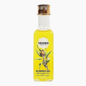Vediko Organic Almond Oil for Hair Growth Baby Massage Face Skin  100 Pure and Natural Almond Oil  Rich in Antioxidants Vitamin E A And B  100ml Glass Bottle