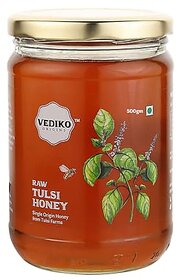 Vediko Farm Fresh Raw Tulsi Honey (500 GM)  100 Pure and Natural Unprocessed Single Origin Basil Honey from Tulsi Farms  Respiratory Booster  Chemical Free No Sugar No Adulteration
