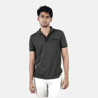 Rad Prix Mens Green Solid 100% Cotton Polo Collar T-Shirt