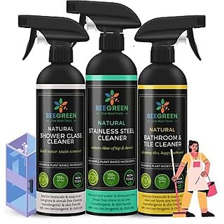 Beegreen BathBliss Kit 2 | Bathroom & Tile Cleaner Stainless Steel Cleaner Shower Glass Cleaner (Pack of 3)