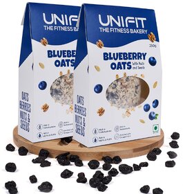 UNIFIT Blueberry Oats High Fiber Rolled Oat Nuts, Seeds  Blueberry Rich Source of Protein  250g (Pack of 2)