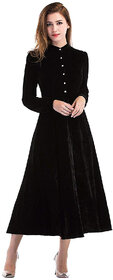 Vivient Women Black Buttoned Velvet Dress