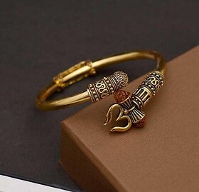 Shiv Trishul Om Bahubali Stylish Gold Plated Metal Kada For Men