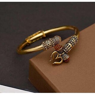 Shiv Trishul Om Bahubali Stylish Gold Plated Metal Kada For Men