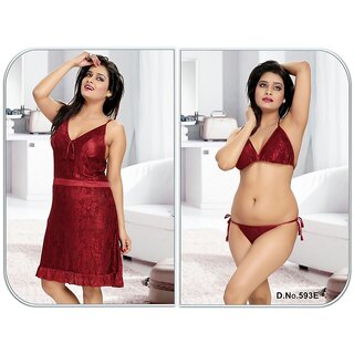 Womens Sleep Wear Set 3pc Bra Panty Babydoll 593e Night Wear Gift Bed Room