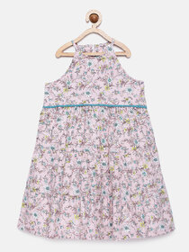 Girls Pink Printed Empire Tiered Dress