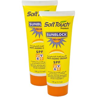 Soft Touch Sunblock Anti Aging SPF UV60 Cream - 100g (Pack Of 2)
