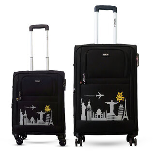 Timus Salsa 4 Wheel Black Trolley Suitcase Set of 2,22+26 inches Expandable Cabin and Check-in Luggage with inbuilt TSA