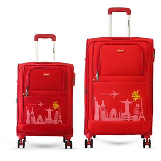 Timus Salsa 4 Wheel Red Trolley Suitcase Set of 2,22+26 inches Expandable Cabin and Check-in Luggage with inbuilt TSA