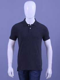 Men's Charcoal Melange Enzyme Finish Solid Polo T-Shirt