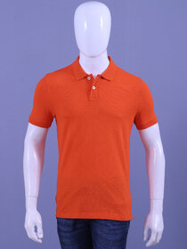 Men's Orange Enzyme Finish Solid Polo T-Shirt