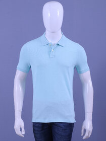 Men's Water Blue Enzyme Finish Solid Polo T-Shirt