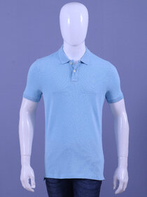 Men's Sky Blue Enzyme Finish Solid Polo T-Shirt