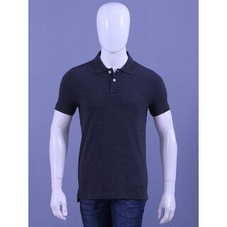 Men's Charcoal Melange Enzyme Finish Solid Polo T-Shirt