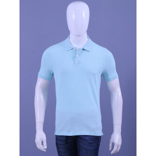 Men's Water Blue Enzyme Finish Solid Polo T-Shirt