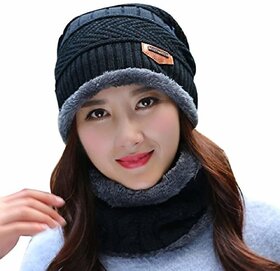 Eastern Club Women Black Woolen Winter Cap (Pack of 2)