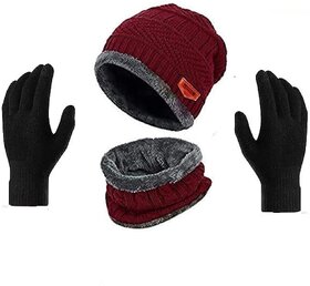 Eastern Club Unisex Red Woolen Winter Cap (Combo of 3)