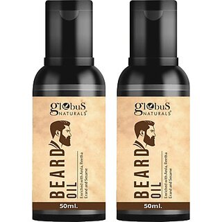 Globus Naturals Beard Oil, Enriched With Amla Reetha Erand & Sesame Oil, Natural Ingredients, Safe & Effective, Suitable For All Hair & Skin Types, 50 ml, Set of 2