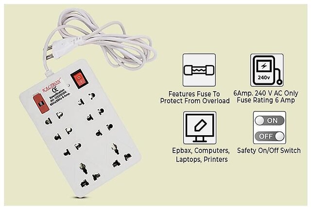 Buy Multi Pin White Extension Board 8 Socket 1 Switches at shopclues.com