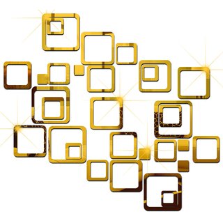 Grahak Trend 30 Six Size Square Golden 3D Acrylic wall Sticker