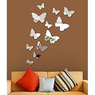 Grahak Trend 3D 12 Butterflies Silver Acrylic Sticker.