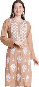 Numak Women Chikan Embroidery Straight Kurta (Beige)