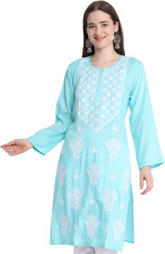 Numak Women Chikan Embroidery Straight Kurta (Blue)