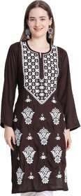 Numak Women Chikan Embroidery Straight Kurta (Brown, White)