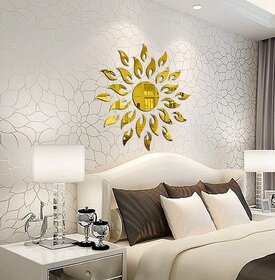 Grahak Trend - Sun Golden - 3D Acrylic Decorative Mirror Wall Sticker
