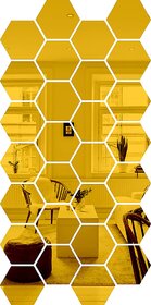 Grahak Trend - 28 Hexagon Golden - 3D Acrylic Decorative Mirror Wall Stickers