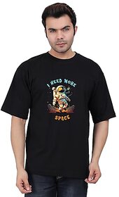 JAGTEREHO Men's Oversized Cotton T-Shirt with Half Sleeves in Fiery Black || Need More Space