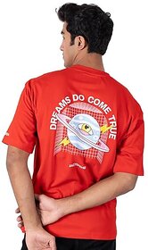 JAGTEREHO Men's Oversized Round Neck Half Sleeve Cotton T-Shirt Red