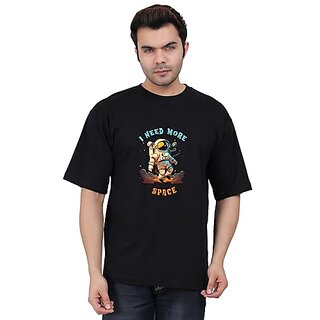 JAGTEREHO Men's Oversized Cotton T-Shirt with Half Sleeves in Fiery Black || Need More Space