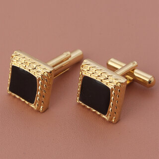 Lucky Jewellery Unique Black Color Golden Plated Formal Wedding Shirt, Suit, Blazer Cufflinks Pair Set for Men