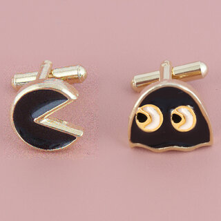 Lucky Jewellery Unique Black Color Golden Plated Formal Wedding Shirt, Suit, Blazer Cufflinks Pair Set for Men