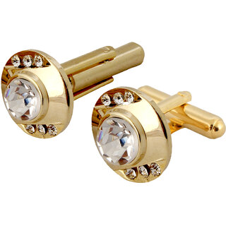 Lucky Jewellery Unique White Color Golden Plated Formal Wedding Shirt, Suit, Blazer Cufflinks Pair Set for Men