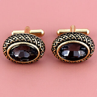 Lucky Jewellery Unique Grey Color Golden Plated Formal Wedding Shirt, Suit, Blazer Cufflinks Pair Set for Men