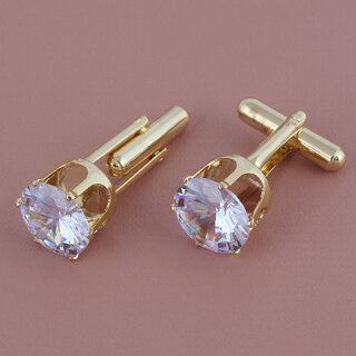 Lucky Jewellery Unique White Color Golden Plated Formal Wedding Shirt, Suit, Blazer Cufflinks Pair Set for Men