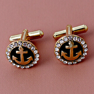 Lucky Jewellery Unique Black Color Golden Plated Formal Wedding Shirt, Suit, Blazer Cufflinks Pair Set for Men