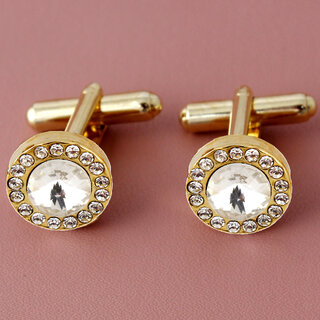 Lucky Jewellery Unique White Color Golden Plated Formal Wedding Shirt, Suit, Blazer Cufflinks Pair Set for Men