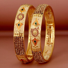 Lucky Jewellery 18K Gold Plated Designer Multi color Traditional Ethinic Bangles set For Women