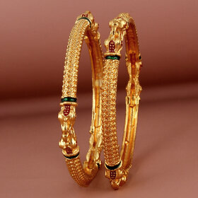 Lucky Jewellery 18K Gold Plated Designer Gold color Traditional Ethinic Bangles set For Women