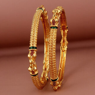 Lucky Jewellery 18K Gold Plated Designer Gold color Traditional Ethinic Bangles set For Women