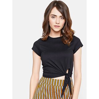 SHE PURE LUXURY WEAR Casual Cap Sleeves Solid Women Black Top