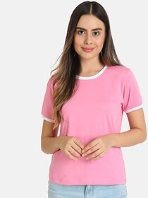 SHE PURE LUXURY WEAR Women Solid Round Neck Reversible Organic Cotton Pink T-Shirt