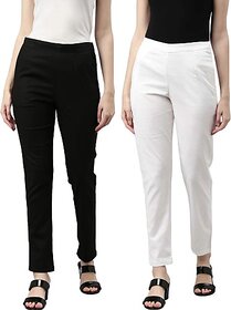 SHE PURE LUXURY WEAR Pack of 2 Women Regular Fit Black, White Pure Cotton Trousers